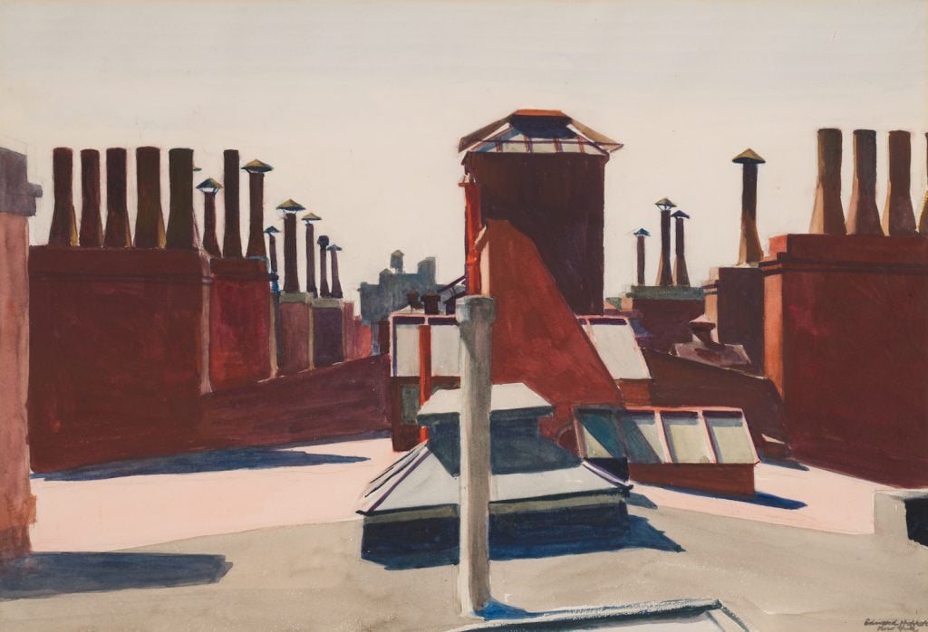 Edward Hopper, Roofs, Washington Square, (1926). Carnegie Museum of Art, Pittsburgh; Bequest of Mr. and Mrs. James H. Beal. © 2022 Heirs of Josephine N. Hopper/Licensed by Artists Rights Society (ARS), New York