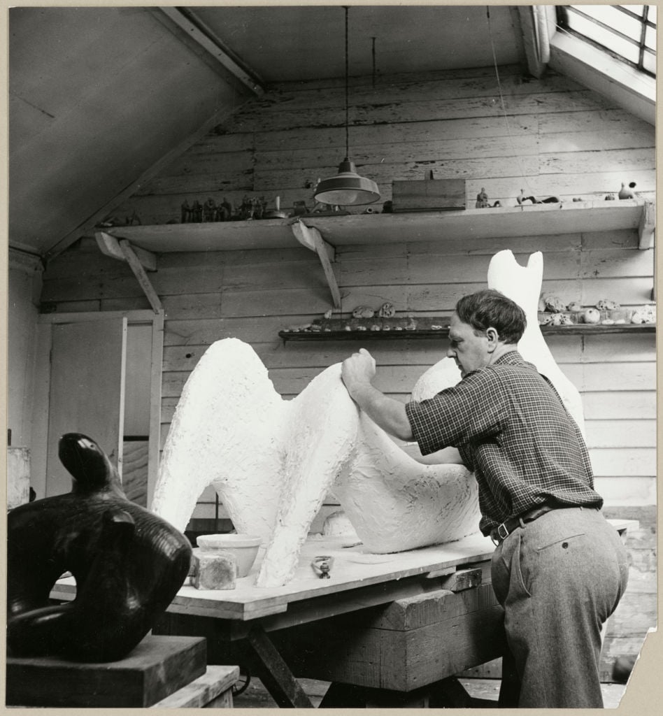 Henry Moore in his studio