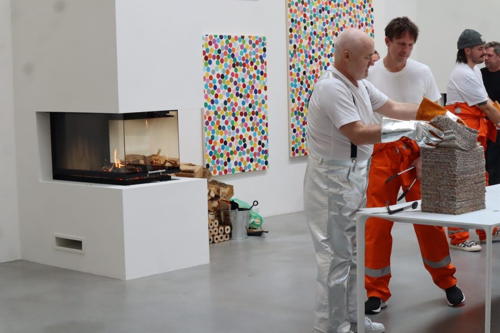 Damien Hirst at Newport Street Gallery for the grande finale of <i>The Currency</i>. Photo by Naomi Rea.