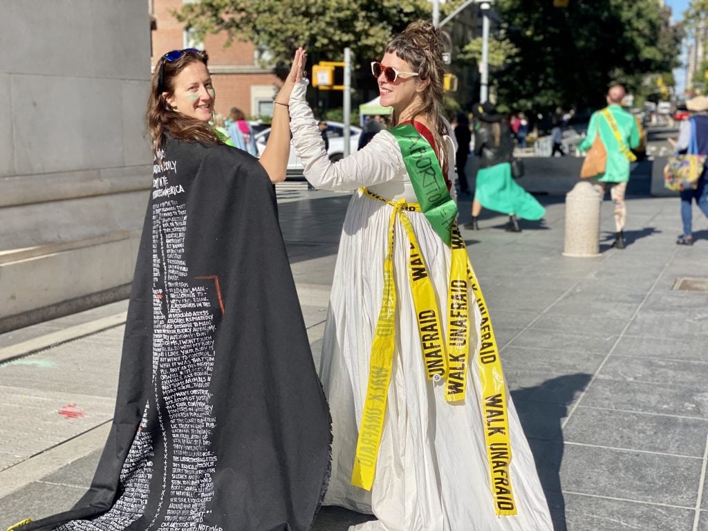 Ann Lewis and Gabrielle Senza at the <em>Vote for Abortion Rights Parade</em> in New York. Photo by Sarah Cascone. 