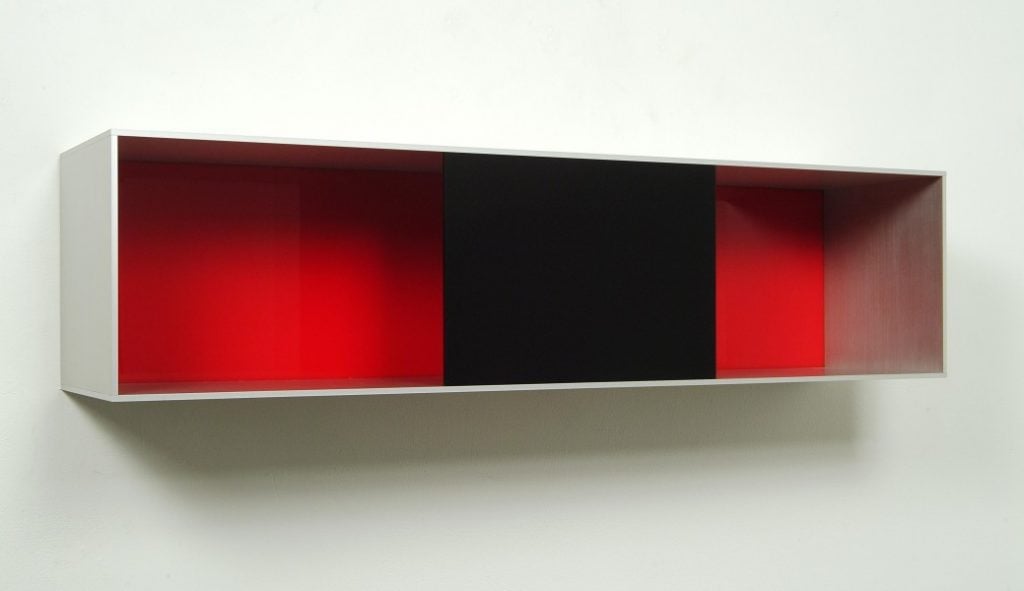 Donald Judd, Untitled 91-130 (1991). Kukje Gallery and Tina Kim Gallery showed this work at Art Basel Hong Kong in 2016. A similar work consigned to the galleries by the Judd Foundation is the subject of a new lawsuit after it was permanently damaged by fingerprints.