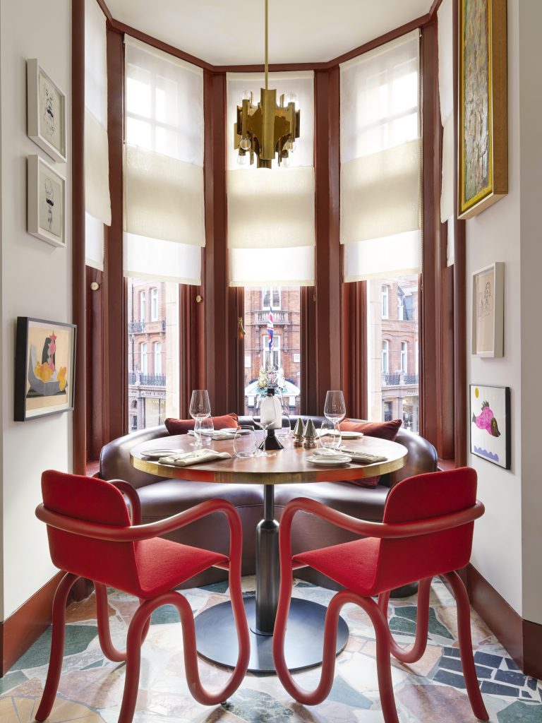 Artworks by Paul McCarthy, Phyllida Barlow, Frank Bowling, Anna Maria Maiolino, and Geta Bratescu are on view at Mount St. restaurant, part of a new culinary and contemporary art destination in Mayfair from Iwan and Manuela Wirth. Photo: Simon Brown.