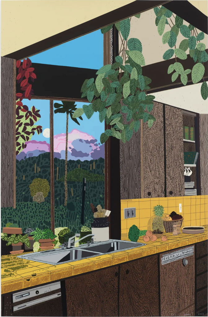 Jonas Wood, <em>Kitchen Interior</em> (2022). Courtesy of Aliso Editions. 