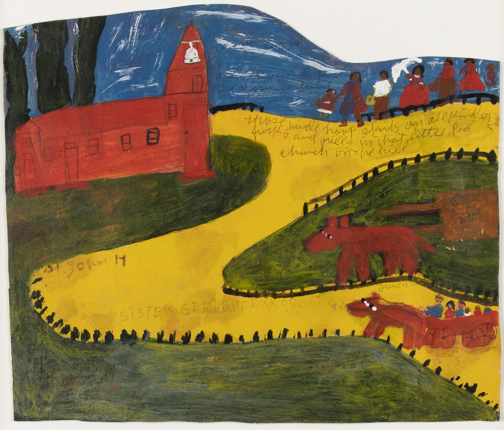 Sister Gertrude Morgan, <i>untitled (that little red church on the hill)</i> (c 1970). © The Gallery of Everything.