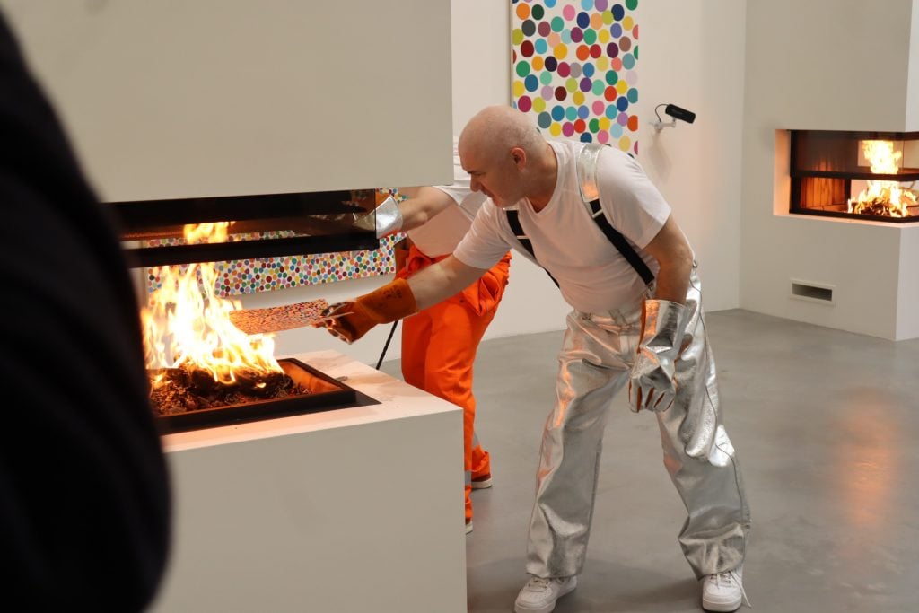 Damien Hirst at Newport Street Gallery for the grande finale of The Currency. Photo by Naomi Rea.