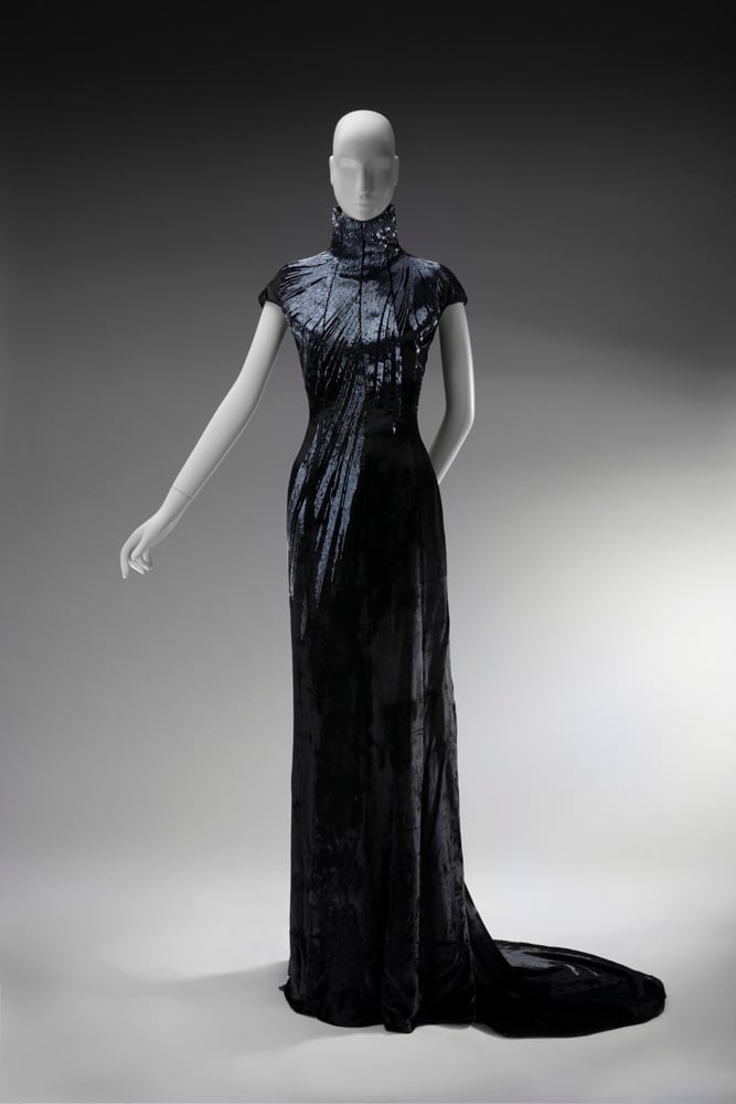 Alexander McQueen, dress from the “In Memory of Elizabeth Howe, Salem, 1692” collection (2007). Photo by Bob Packert. Collection of the Peabody Essex Museum, Salem, Massachusetts, gift of anonymous donors in London who are friends of the Peabody Essex Museum, 2011.