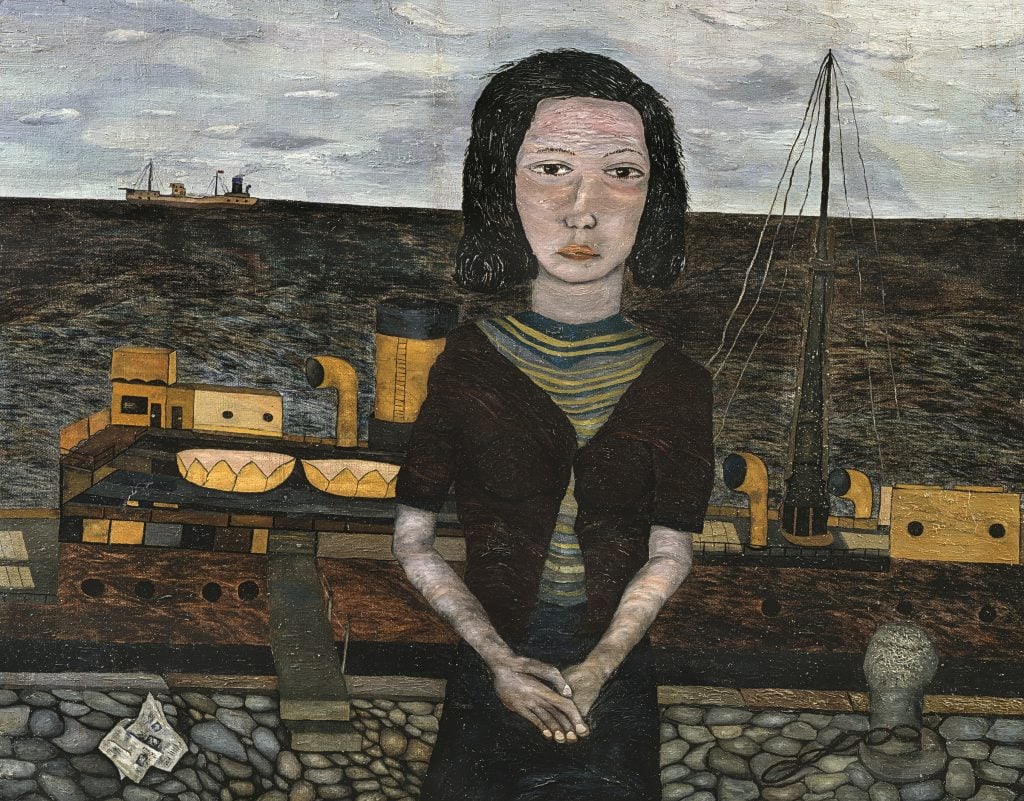 Lucian Freud, <i>Girl on a Quay</i> (1941). Rosemaur Collection, Melbourne, Australia, Courtesy Richard Nagy Ltd., London. ©The Lucian Freud Archive. All Rights Reserved 2022 / Bridgeman Images.