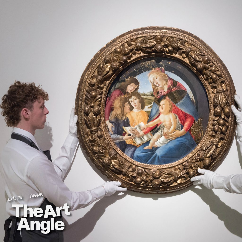 Art handlers with Botticelli's Madonna of the Magnificat, one of the treasures being sold from the Paul Allen Collection at Christie's. Photo by Wiktor Szymanowicz/Anadolu Agency via Getty Images.