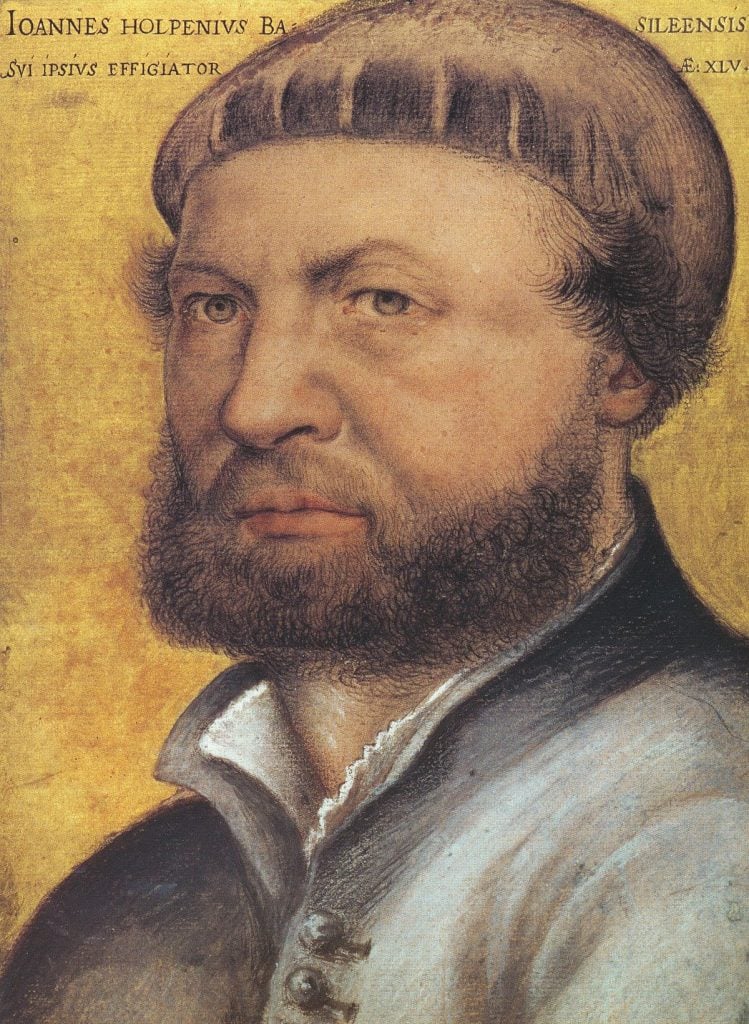 Hans Holbein Młodszy, Autoportret (ok. 1540–43).  Zbiory Galerii Uffizi we Florencji.