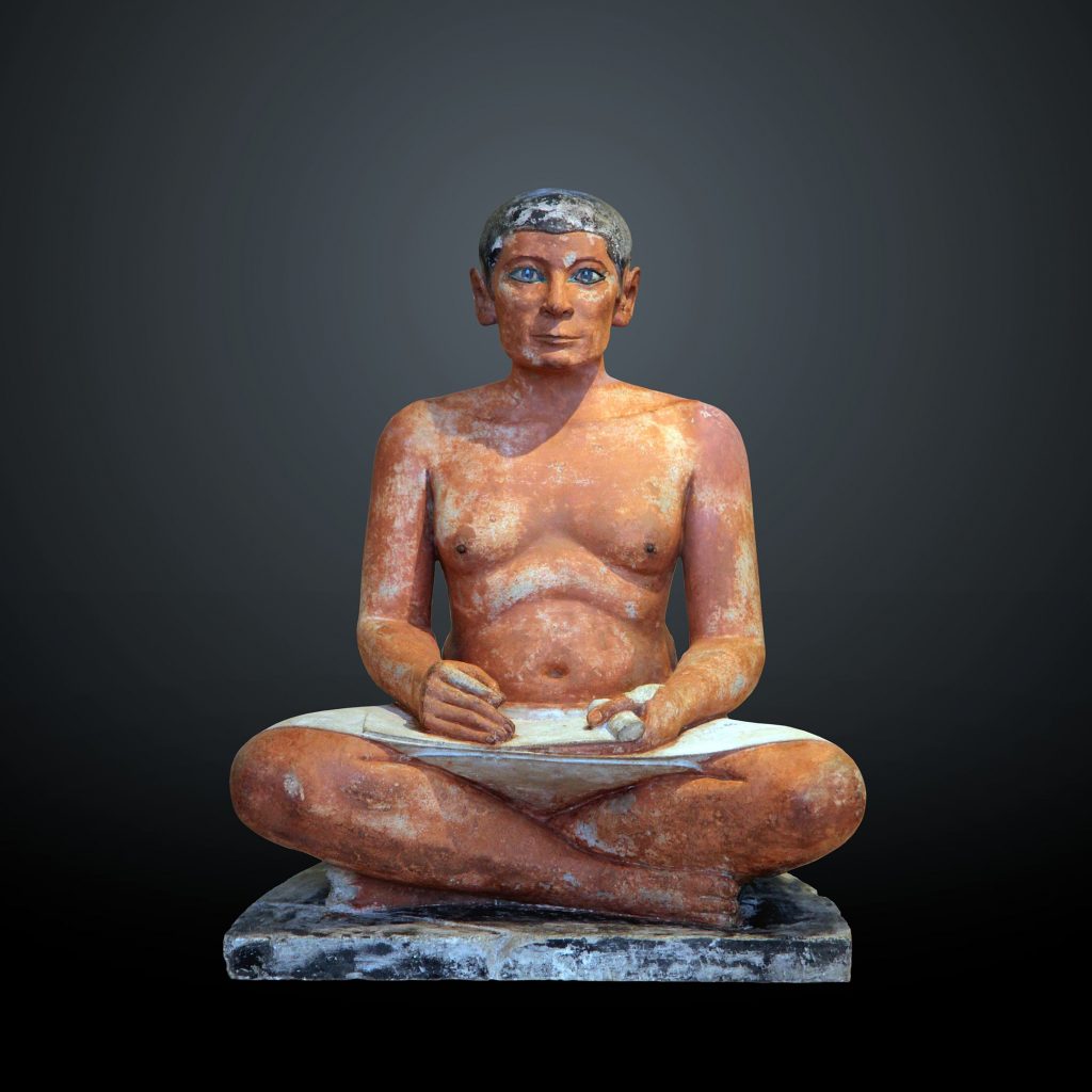 The seated scribe (ca. 2400 B.C.E.) From Saqqara Necropolis. Old Kingdom, 4th-5th Dynasty. Collection of Louvre, Paris. 