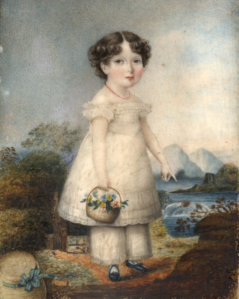 Sarah Biffin, Young girl, standing, wearing a white dress (circa 1812). Collection of the South West Heritage Trust and Somerset County Council.