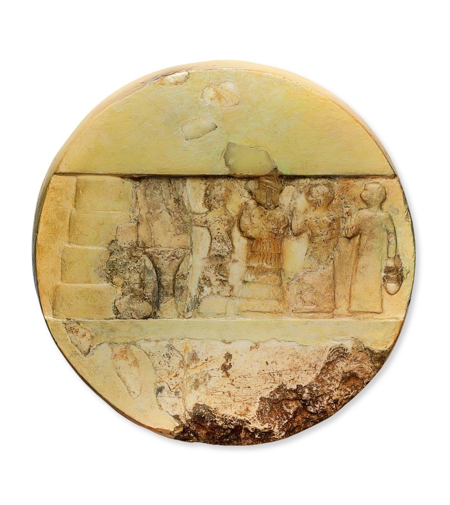 Disk of Enheduanna, daughter of Sargon Mesopotamia, Akkadian, Ur (modern Tell el-Muqayyar), gipar Akkadian period (ca. 2,300 B.C.E.). Photo courtesy of the Penn Museum.