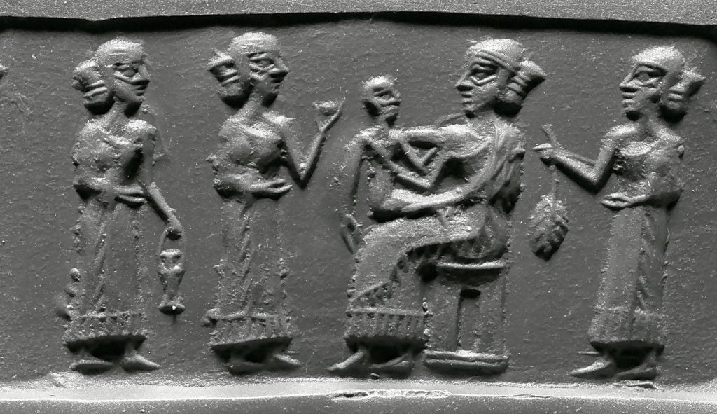 Modern impression with mother and child attended by women Mesopotamia, Akkadian, Ur (modern Tell el-Muqayyar), PG 871 Akkadian period (ca. 2,334–2,154 B.C.E.). Photo courtesy of the Penn Museum.
