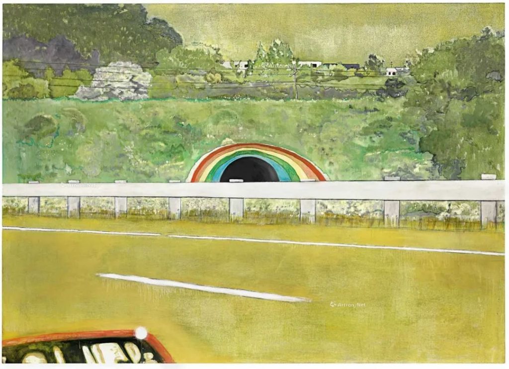 Peter Doig, Country-rock (wing-mirror) (1996). Courtesy of Sotheby's.