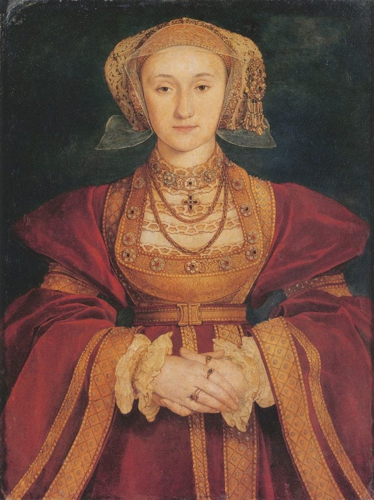 Hans Holbein Młodszy, Portret Anny z Kleve, królowej Anglii, czwartej żony Henryka VIII (1539).  Zbiory Muzeum Luwru w Paryżu.