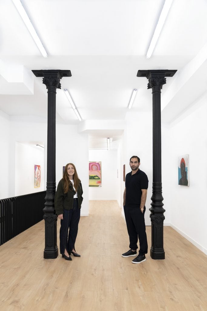 Gallery director María Gracia de Pedro (left) and owner Badr El Jundi, (right) in the new Badr El Jundi gallery space in Madrid, Spain.