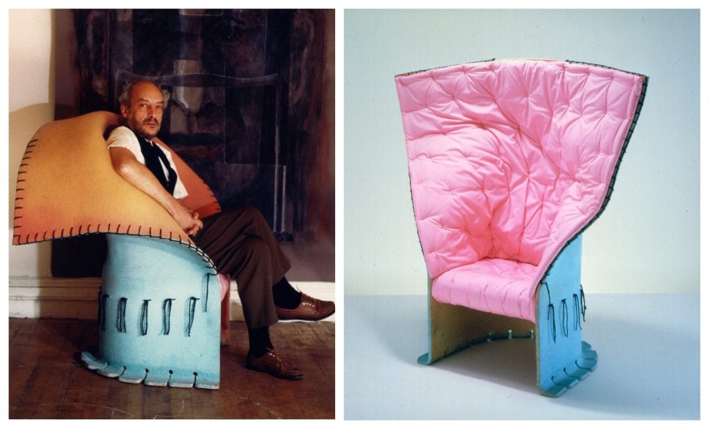 Pesce relaxes in the the Feltri armchair he created for Cassina in 1986. Courtesy of Gaetano Pesce. 