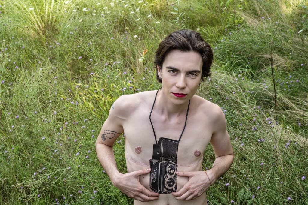 Laurie Simmons, <em>Cyrus in the Field With His Camera</eM> (2021). Collection of the Brooklyn Museum, gift of Jeanne Greenberg Rohatyn. Photo courtesy of the artist, ©Laurie Simmons.