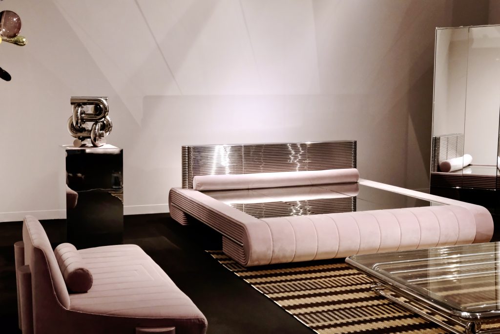The Cristina Grajales booth at Design Miami including Mark Grattan's bed set. Courtesy of Cristina Grajales