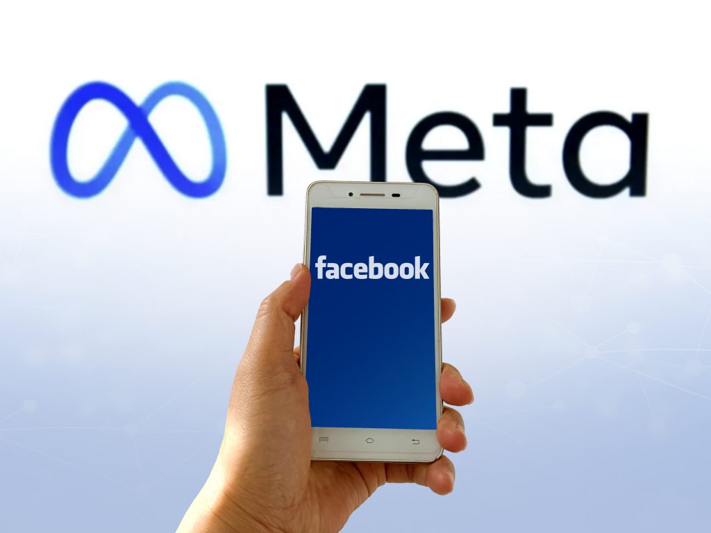 The logo for Facebook parent company Meta. Photo by CFOTO/Future Publishing via Getty Images.