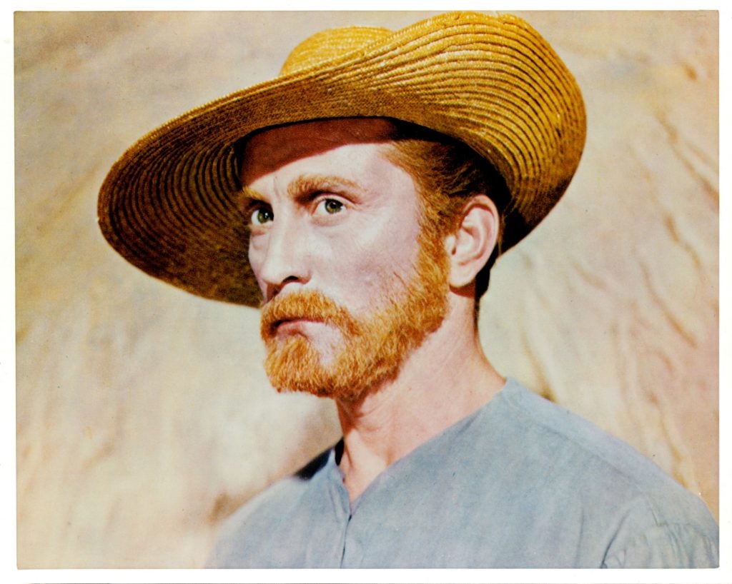 Kirk Douglas poses for a portrait in a scene from the film <em>Lust For Life</em> (1956). His portrayal of the artist is based on a self portrait in the collection of the Detroit Institute of Arts, the first Van Gogh painting acquired by a U.S. museum. Photo by Metro-Goldwyn-Mayer/Getty Images.