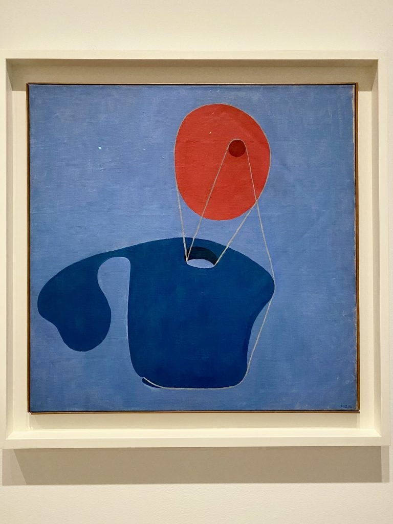 Meret Oppenheim, Red Head, Blue Body (1936). Collection of the Museum of Modern Art, New York, Meret Oppenheim Bequest. Photo by Sarah Cascone.