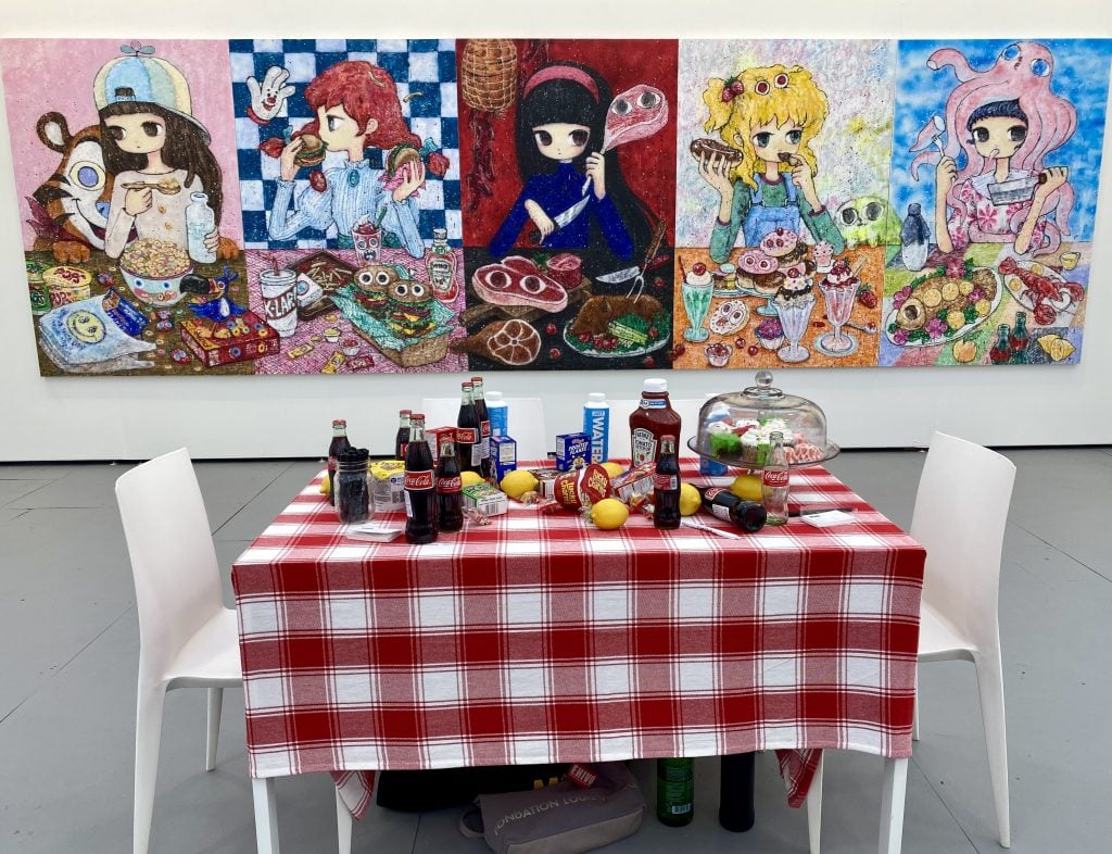 stickymonger "Last Supper" paintings exhibited with Hong Kong's Woaw Gallery at Untitled Art Miami Beach.  Photo by Sarah Cascone. 