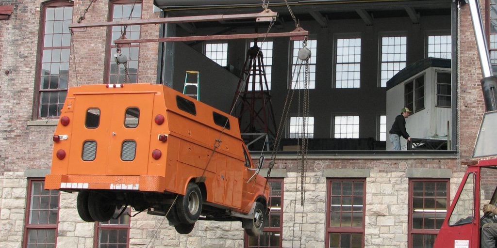 Christoph Büchel, A Training Ground for Democracy (2007) being installed at MASS MoCA. Courtesy of the museum.