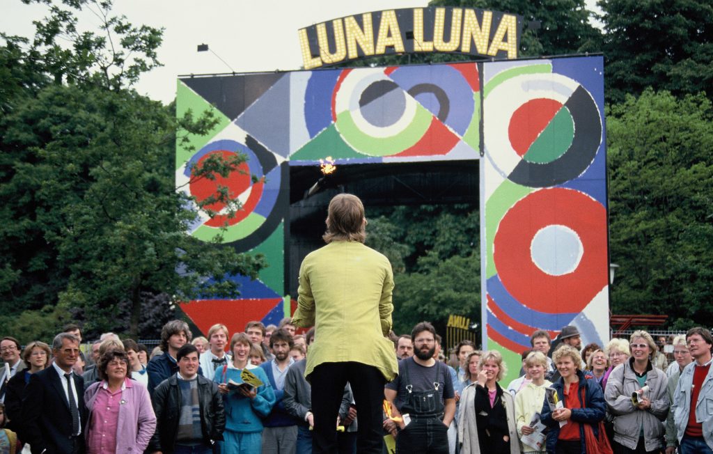 The Luna Luna entrance arch in Hamburg, Germany, 1987. Photo courtesy of Luna Luna.