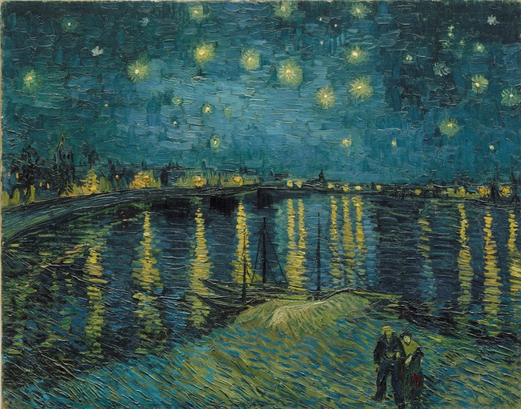 Vincent Van Gogh, Starry night over the Rhone River (1888). Vincent Van Gogh, Starry night over the Rhone River, 1888. Collection of the Musée d'Orsay, Paris, donation of Mr. and Mrs, Robert Khan-Sriber, 1975. ©Musée d’Orsay, Dist. RMN-Grand Palais/Patrice Schmidt.
