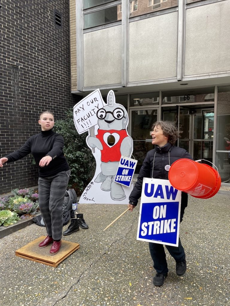 A picket line in front of the Parsons