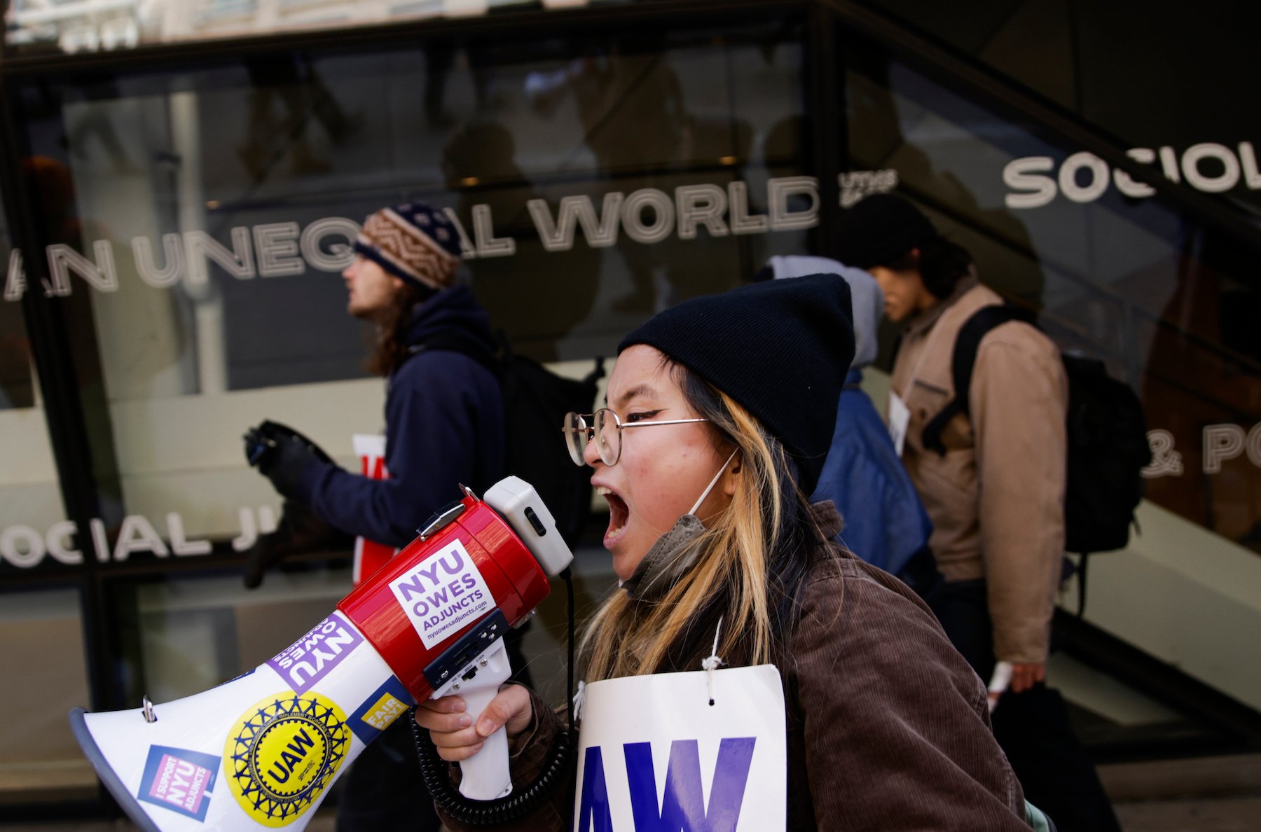 A picket line in front of the Parsons