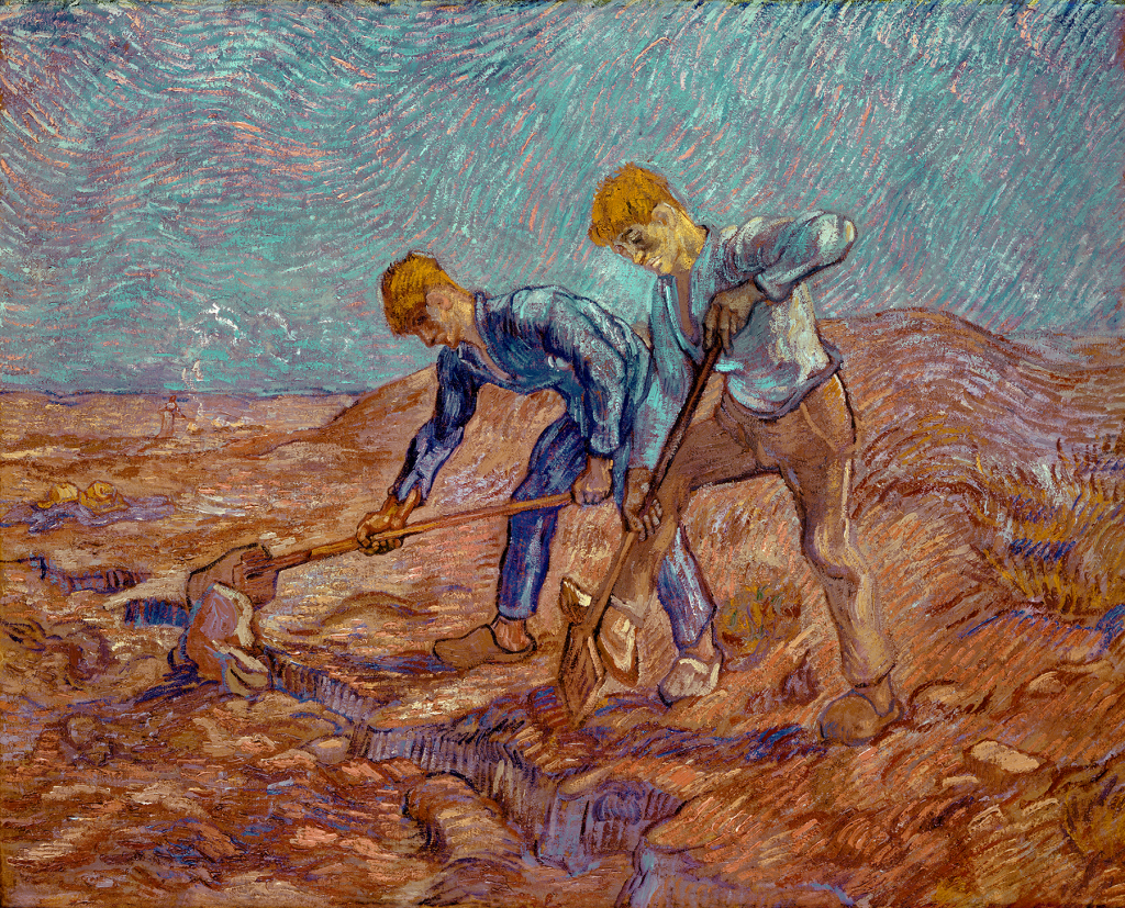 Vincent van Gogh, Two Peasants Digging (1889). Collection of the Stedelijk Musuem, Amsterdam.