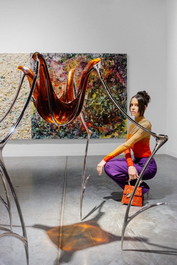 Pari Ehsan with works by Hannah Levy and Kevin Beasley. Photo: Job PIston.