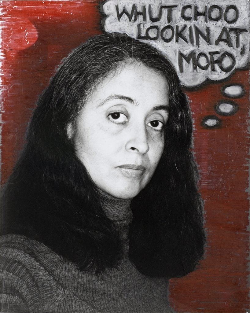 Adrian Piper, Self-Portrait as a Nice White Lady (1995). Oil crayon on silver gelatin print. 10" x 8" (30,4 cm) x 20,3 cm). The Studio Museum in Harlem, New York. © Adrian Piper Research Archive (APRA) Foundation Berlin.