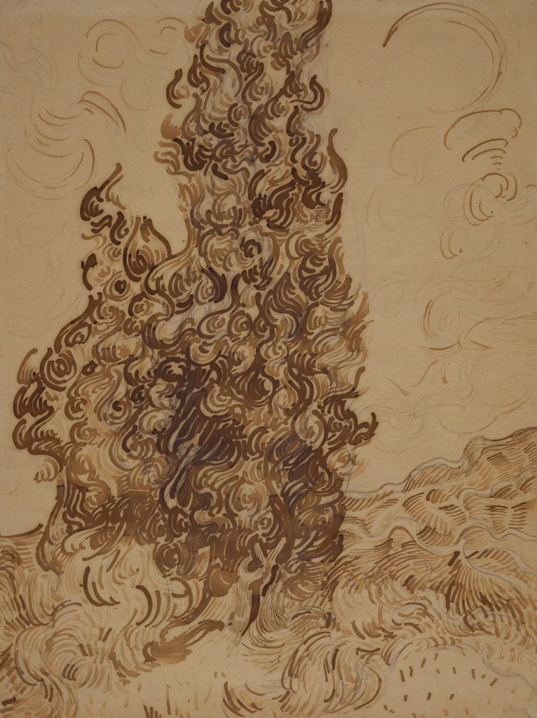 Vincent van Gogh, <em>Cypresses (Les Cyprès)</em> 1889. Photo courtesy of the Brooklyn Museum, New York.