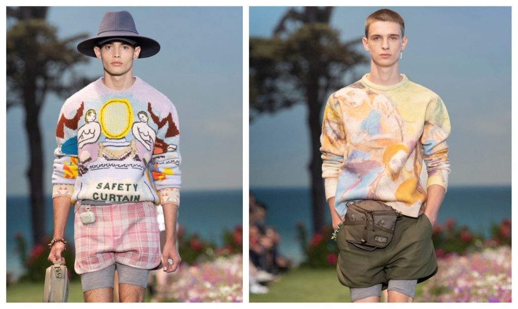Models rock Duncan Grant-inspired knitwear in Dior Men's Summer 2023 show. Courtesy of Dior. 