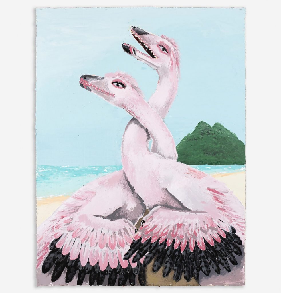 Flamingos 1, 2022 Acrylic on canvas © Manuel Solano 2022, courtesy the artist; Carlos/Ishikawa, London; and Peres Projects, Berlin.