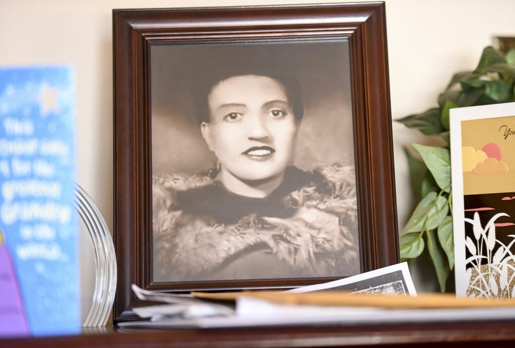 BALTIMORE, MD - MARCH 22: A photo of Henrietta Lacks, sits in the living room of her grandson, Ron Lacks, 57, n Baltimore, MD on March 22, 2017. (Photo by Jonathan Newton/The Washington Post)