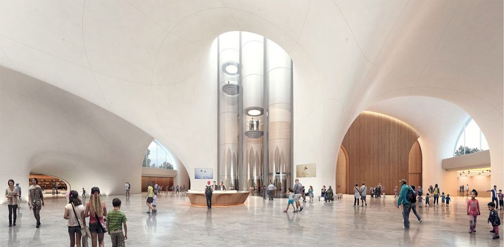 A rendering of the Lucas Museum lobby. Courtesy of the Lucas Museum of Narrative Art