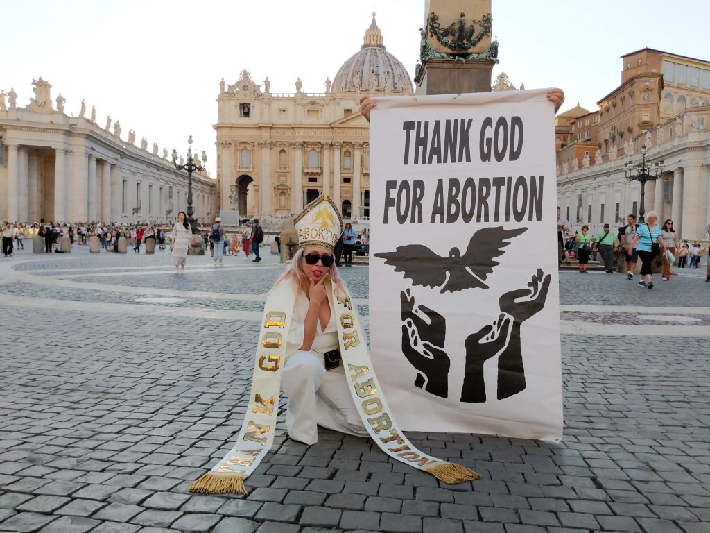 Still from Viva Ruiz’s Thank God for Abortion, the Vatican (2019).