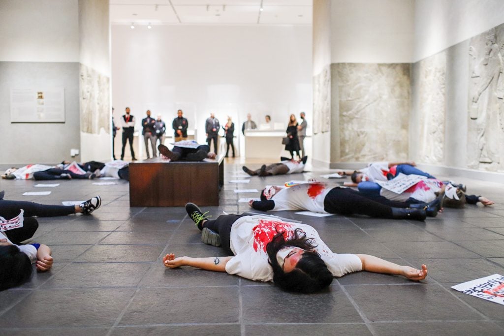 Woman Life Freedom's Iran protest die-in at the Metropolitan Museum of Art in New York. Photo by innyworld, courtesy of Women Life Freedom NYC.