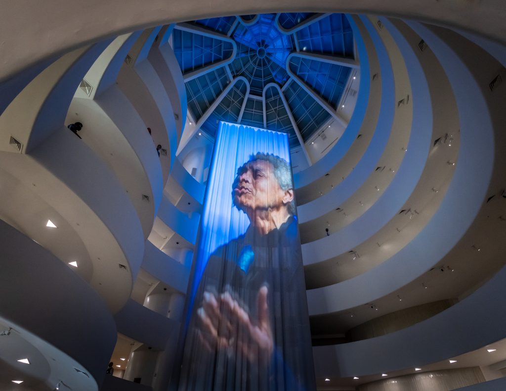 Wu Tsang Anthem (2021). © Wu Tsang. Installation view, Wu Tsang: Anthem, Solomon R. Guggenheim Museum, New York, July 23–September 6, 2021. Photo: David Heald © Solomon R. Guggenheim Museum, 2021.