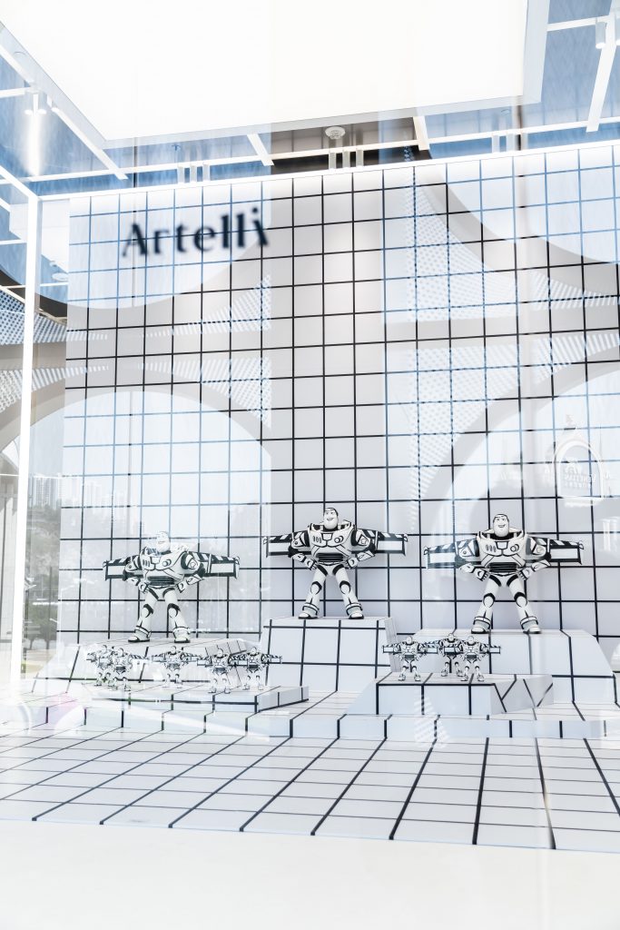 Installation view at Artelli, featuring Satoru Koizumi's Disney Collection and Joshua Vides' Buzz Lightyear Collection. Courtesy of Artelli, Macau.