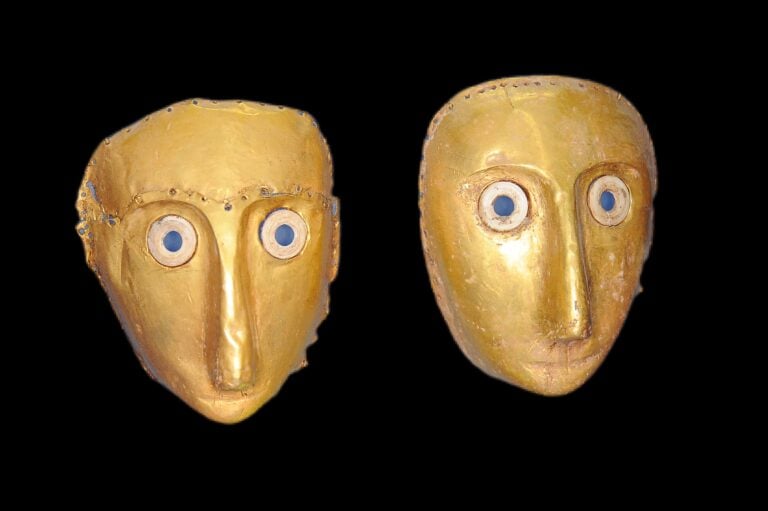 Michael Steinhardt purchased this pair of Gold Masks (ca. 5000 B.C.E.) from Rafi Brown, an illegal antiquities dealer, in March 2001. The U.S. repatriated the masks, now valued collectively at $500,000, to Israel in March. Photo courtesy of the Manhattan District Attorney's Office. 