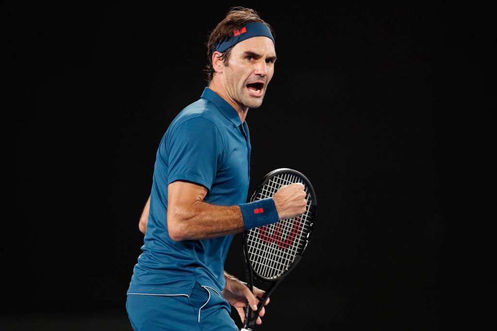 Roger Federer during the 2019 Australian Open. Photo by Darrian Traynor/Getty Images.