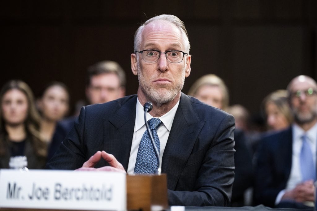Joe Berchtold, president and CFO of Live Nation Entertainment, testifying during the Senate Judiciary Committee hearing "That's the Ticket: Promoting Competition and Protecting Consumers in Live Entertainment" in January 2023. (Tom Williams/CQ-Roll Call, Inc via Getty Images)