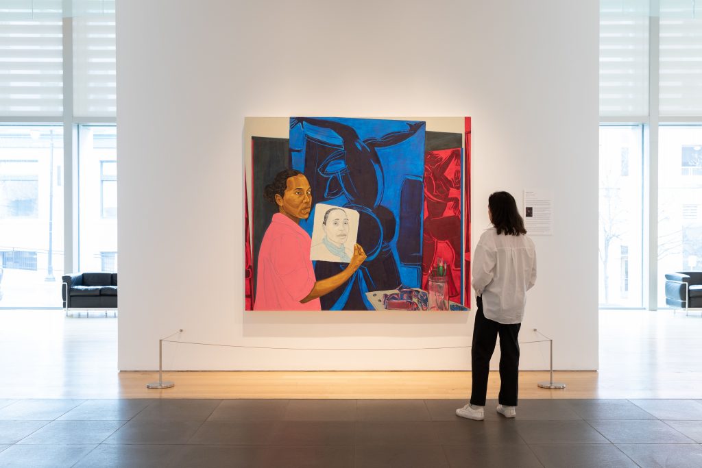 Installation view of Mequitta Ahuja, Portrait of her Mother (2020) at Grand Rapids Art Museum. Courtesy of Aicon Gallery, New York.