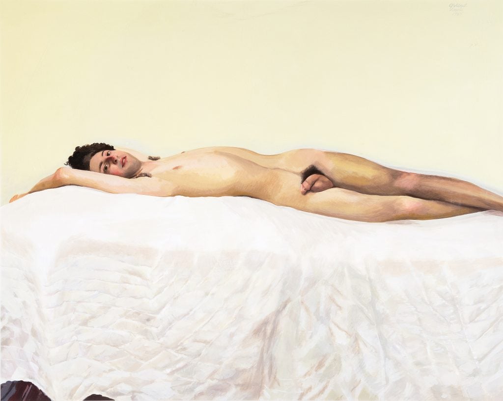 Reclining, 1987, by Gilbert Lewis. Gouache on paper, 40 x 48 in. (Woodmere Art Museum: Museum purchase, 2016)
