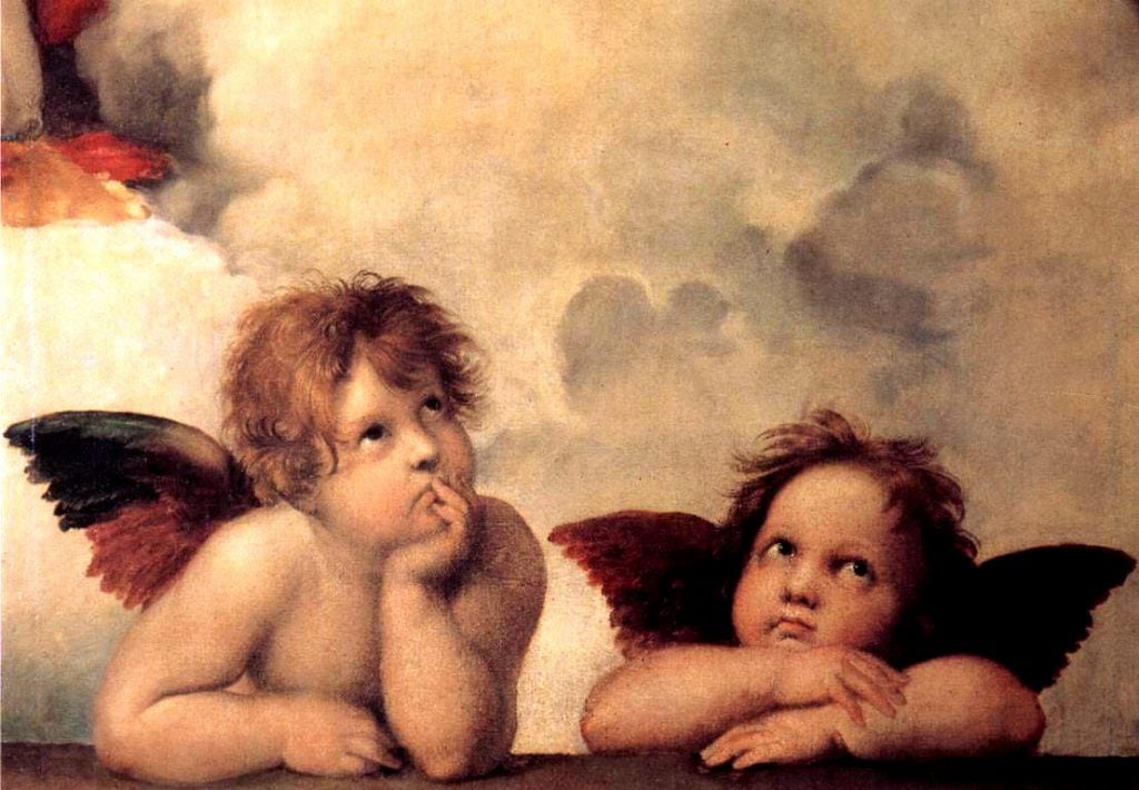 Raphael, Sistine Madonna (1512–13), detail of two Putti. Collection of the Gemäldegalerie Alte Meister at the Dresden State Art Museums.